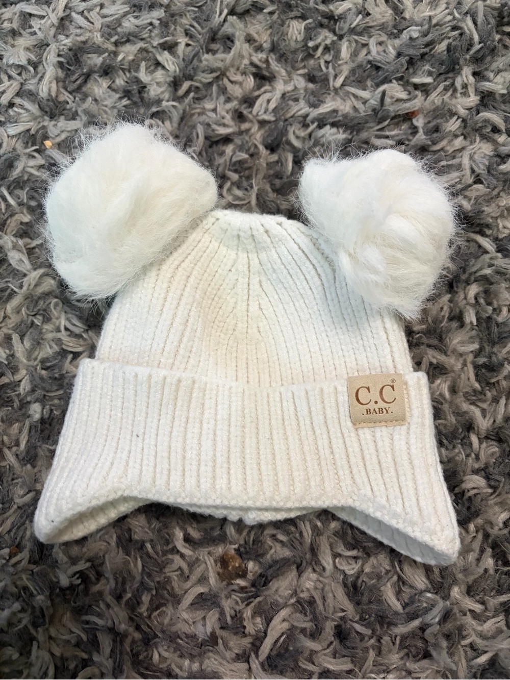 C.C Baby Cream Double Pom Knit Beanie